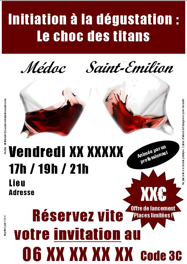 Affiche d'un cours de dégustation avec des photos de verres de vin réalisées en studio