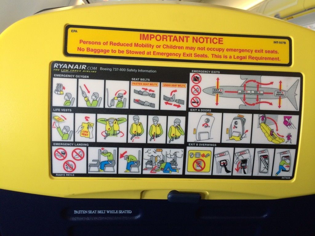 Consignes de sécurité dans les avions Ryanair