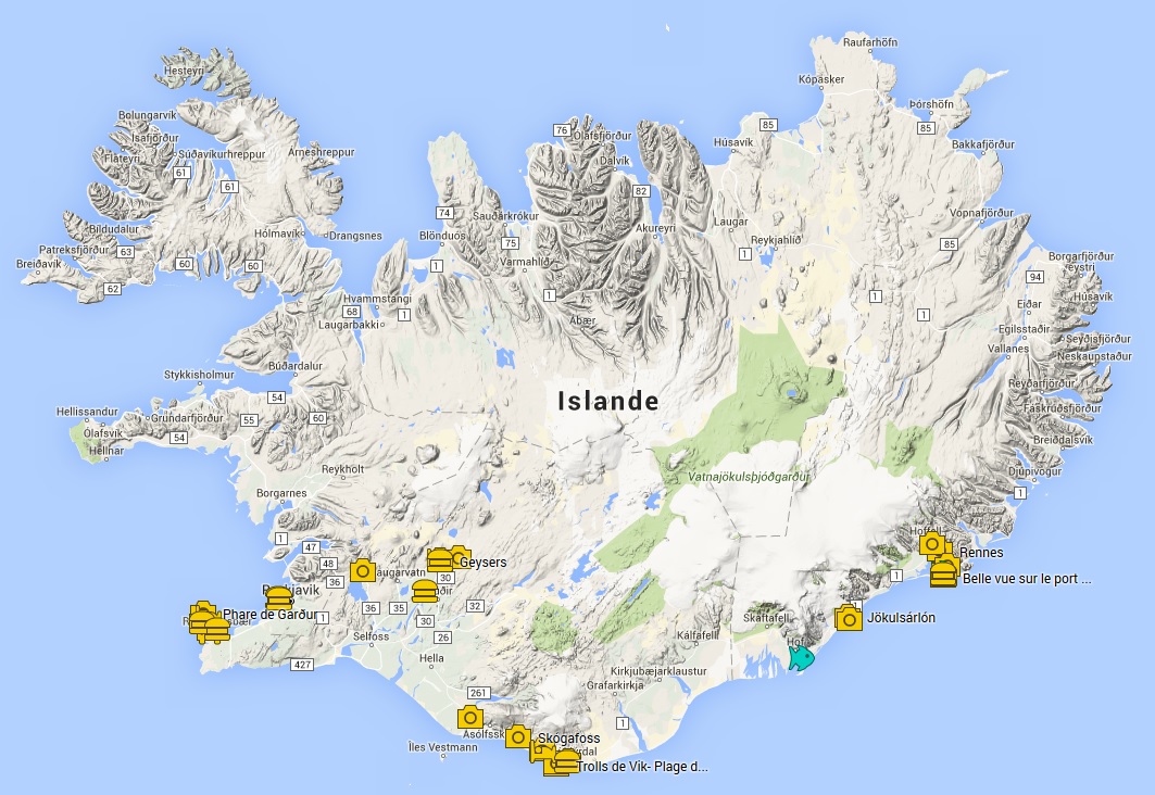 Carte d'Islande - Google Map